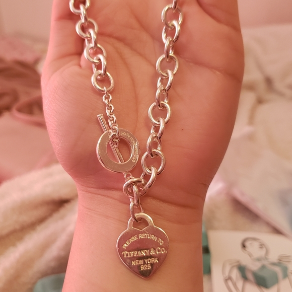 Tiffany Co Heart Toggle Necklace Silver 